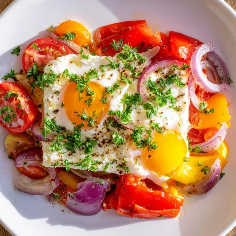 Enjoy a comforting bowl of Mediterranean Baked Feta & Eggs; visually, a perfect brunch or light dinner.