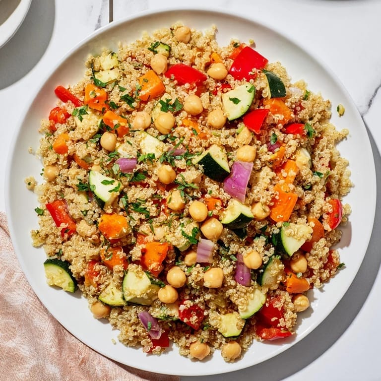 A healthy and satisfying bowl: a quinoa power salad with chickpeas, perfect for a vegan lunch.