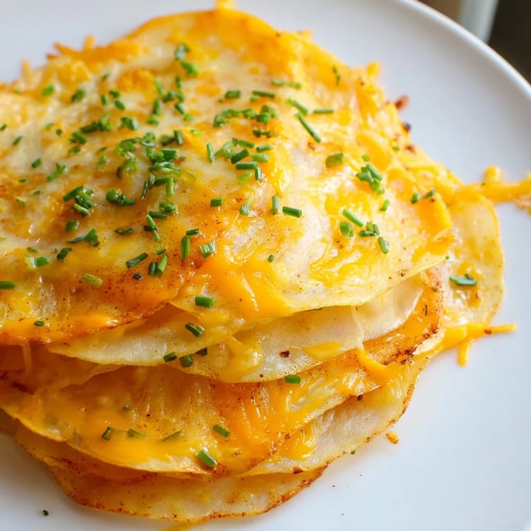 Air-fried to perfection, these Crispy Onion Cheese Chips feature golden cheese and browned onion rings.