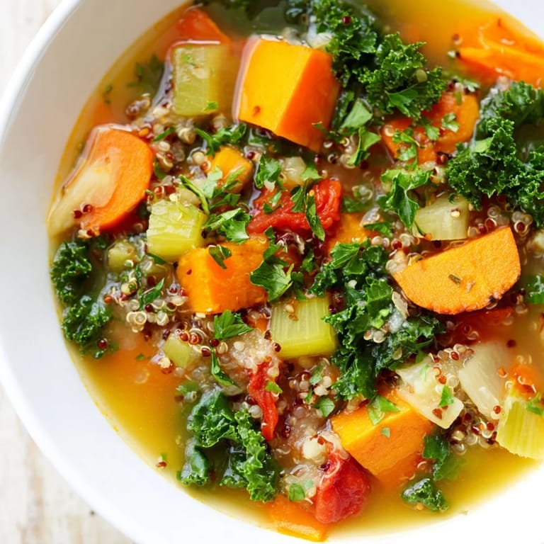 Delicious, homemade Nourishing Winter Veggie Soup bubbling in a pot, ready for a cozy dinner.