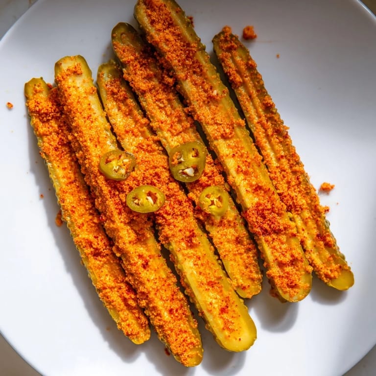 Chilled Taco Pickles in a glass jar, garnished with red pepper flakes for a bold, addictive crunch.