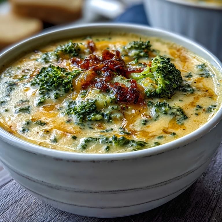 A spoon dips into a bowl of velvety Butternut Squash Broccoli Cheddar Soup, revealing the smooth texture and melted cheese.