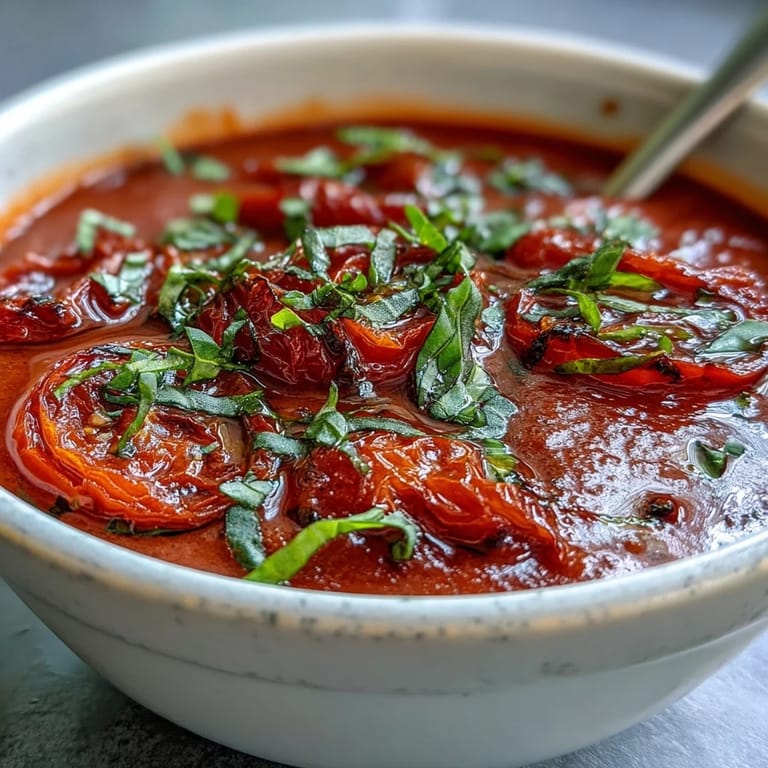 Oven-roasted tomatoes, onions, and garlic blended into a comforting, velvety soup bowl.