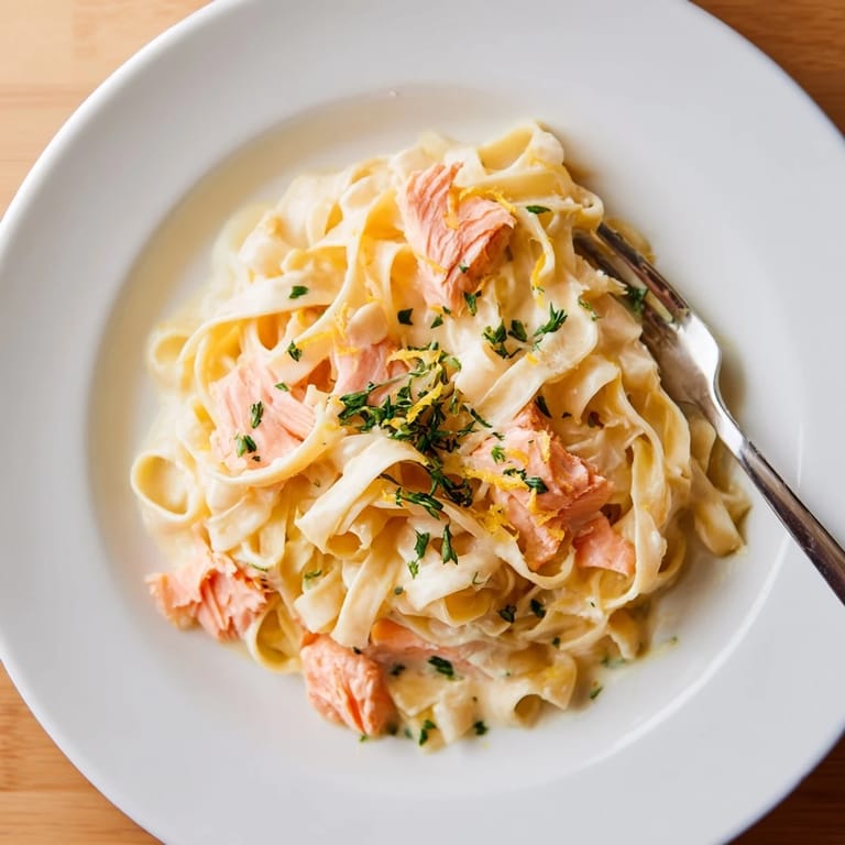 Flaky hot-smoked salmon folded into silky Creamy Salmon Pasta, served steaming on a plate with crusty bread.