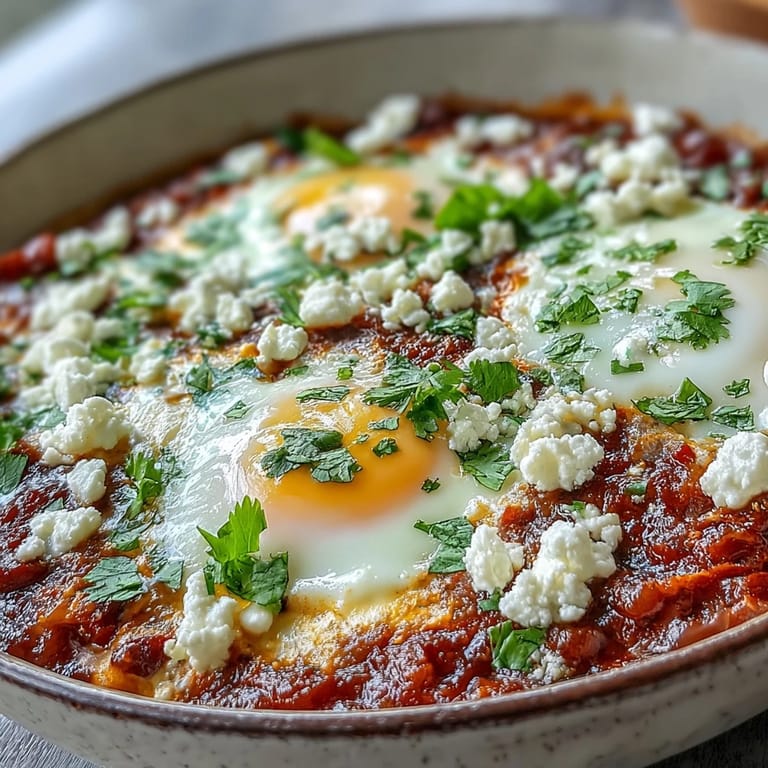 Close-up of a savory Shakshuka Bowl featuring runny egg yolks and a steaming, spiced tomato sauce with wilted spinach.