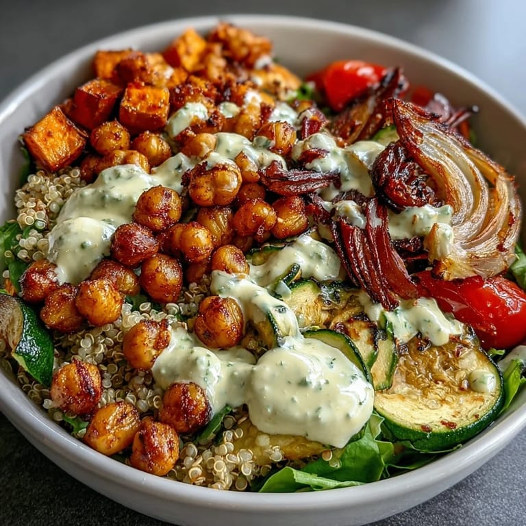 A hearty Chickpea Power Bowl topped with fresh herbs and pumpkin seeds, ready for a wholesome vegan lunch or dinner.