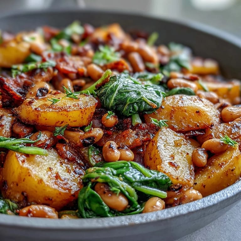 Black-Eyed Pea Skillet Dinner plated with lemon wedges, a hearty Southern-inspired vegetarian main dish.