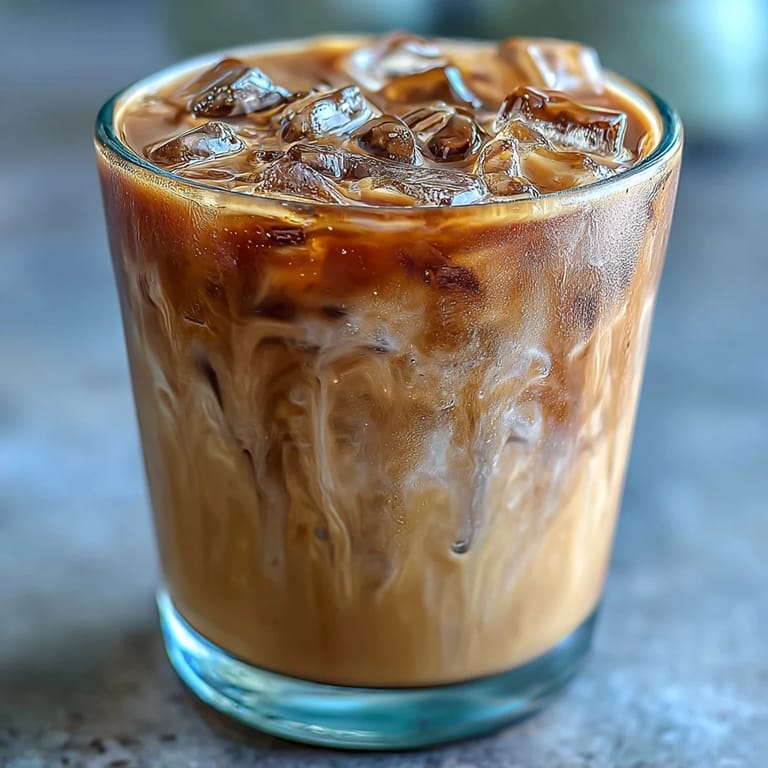Two tall glasses of homemade Iced Hojicha Latte with ice and a pitcher of milk, ready to be stirred and enjoyed.