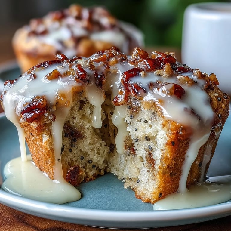 Fluffy muffins bursting with lemon zest and poppy seeds, topped with a tangy glaze for a refreshing and sweet bite.