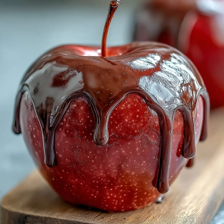 Crisp Granny Smith apples coated in vibrant red candy shell, finished with a smooth white chocolate drizzle for a classic American treat.