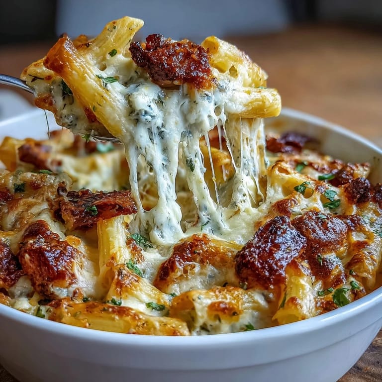 Hearty One-Pot Cheesy Pasta Bake featuring tender pasta in rich tomato sauce.