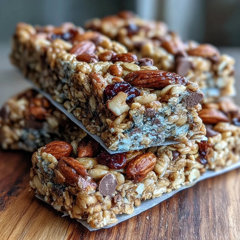 Homemade No-Bake Granola Energy Bars, chewy and sweet, perfect for hiking or on-the-go snacking.
