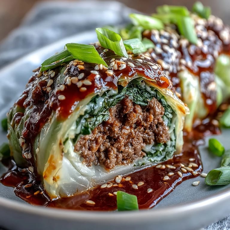 Vibrant Korean Cabbage Rolls artfully arranged, a delicious dairy-free main dish option.
