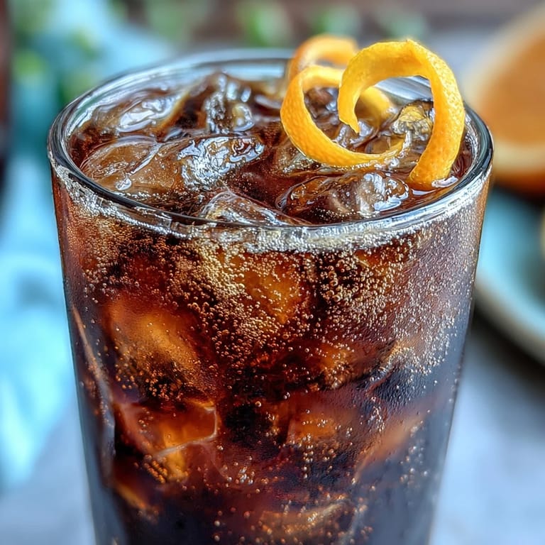 Refreshing glass of cold brew coffee tonic, topped with vibrant orange zest and served chilled.