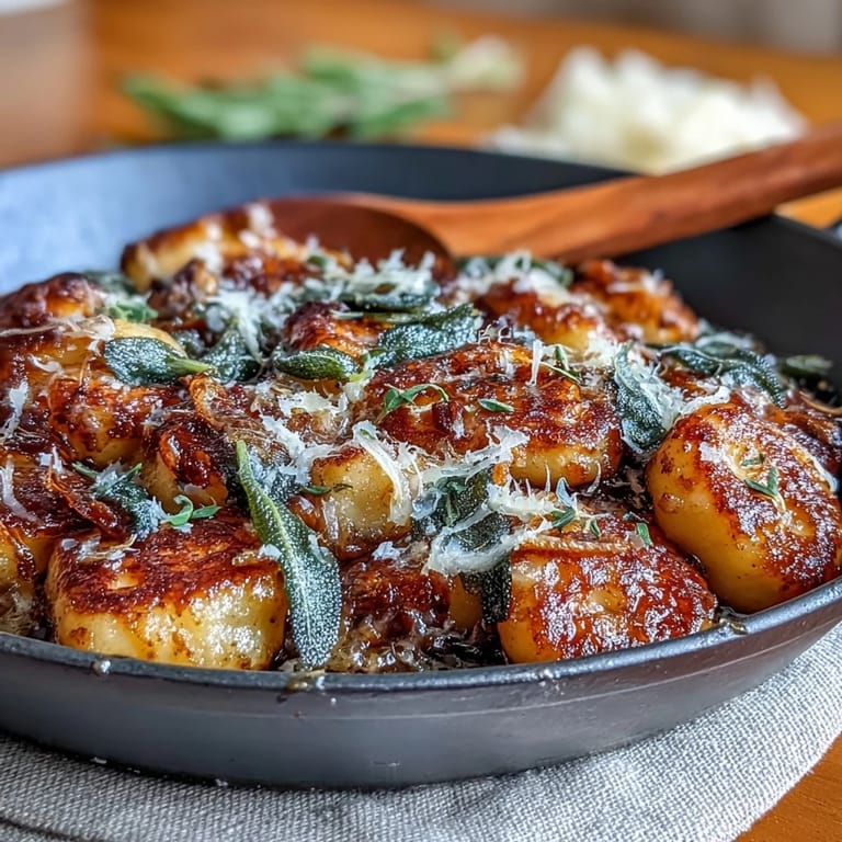 Plated brown butter sage gnocchi dish, a savory, nutty, and herbaceous Italian delight.