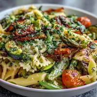 Spring Pasta Primavera with Fresh Veggies in a colorful skillet, vibrant seasonal vegetables tossed with tender pasta and herbs.