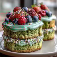 Smash Cake Style Mini Matcha Birthday Cake for Brunch, vibrant green layers with creamy vanilla frosting, perfect for festive celebrations and brunch gatherings.