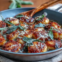 Brown butter sage gnocchi with crispy sage, golden-brown potato dumplings.