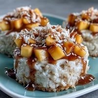 Coconut Mango Sticky Rice Cups topped with fresh, juicy diced mangoes.